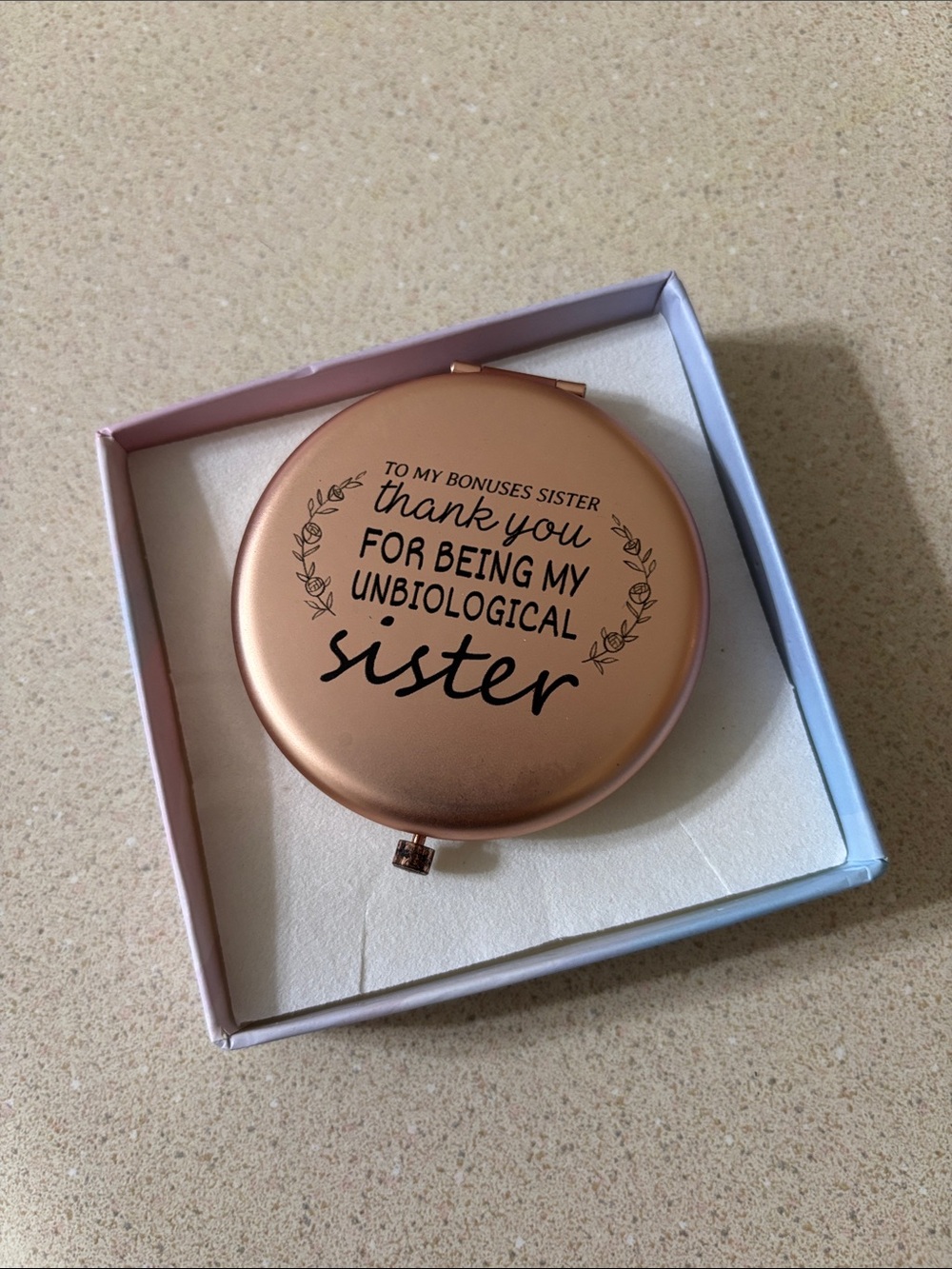 Rose Gold Compact Mirror - "Thank You For Being My Unbiological Sister"